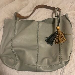 Elegant Leather Tote Bag with Tassel